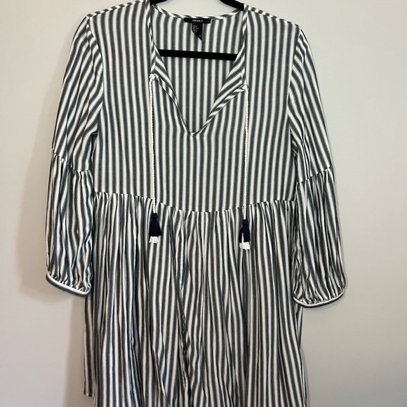 Forever 21 - Blue/Grey & White Flowy Baby Doll Dress with tassels - Small - Picture 1 of 4